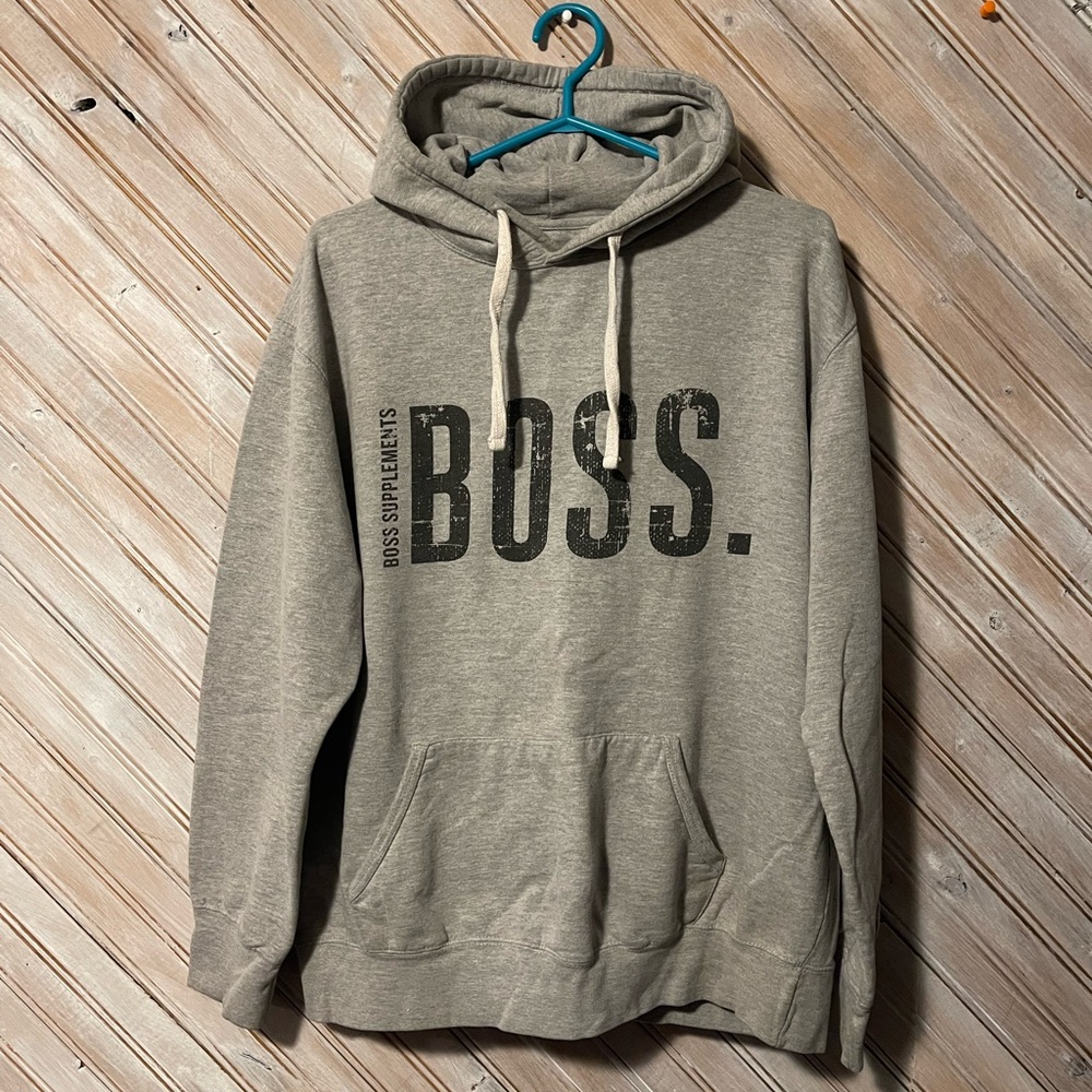 BOSS Supplements Gray Pullover Hoodie Sweatshirt gym workout athletic